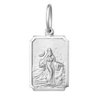 Imagem de Pingente Medio 1.6cm Modelo Retangular Santos Ouro Branco 18k ( 29 San