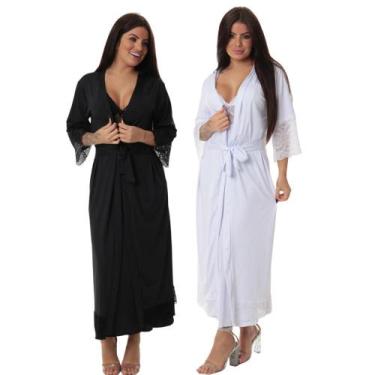 Imagem de Kit 2 robe noiva feminino roupão de renda luxo hobe - ALTIE, Preto, Br