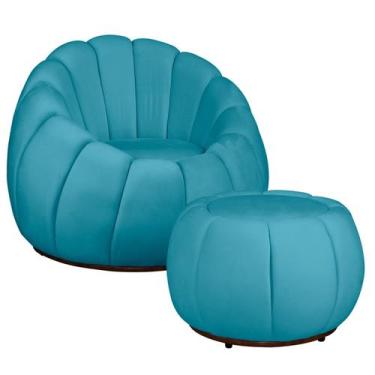 Imagem de Kit Poltrona Base Giratória e Puff Concha Decorativo Veludo - Fina Mob