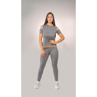 Imagem de Conjunto Capuz Fitness Mescla com Laranja - Sophia D'Aquila, Cinza, La
