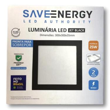 Imagem de Painel Plafon Led Sobrepor 30X30cm 25W 4000K Preto Bivolt - Save Energ