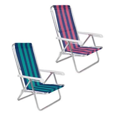 Imagem de Kit 2 Cadeira De Praia Reclinável 8 Posições Alumínio Listrada - Mor