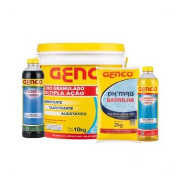 Imagem de Kit Piscina Cl 10kg 3 em 1 + Clarificante + Algicida + PH - GENCO