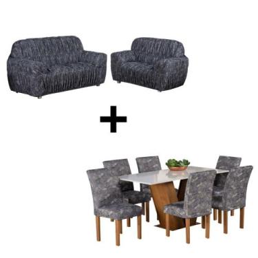 Imagem de Kit Capa De Sofá 2x3 Lugares + 06 Capa De Cadeira Estampada - florenza