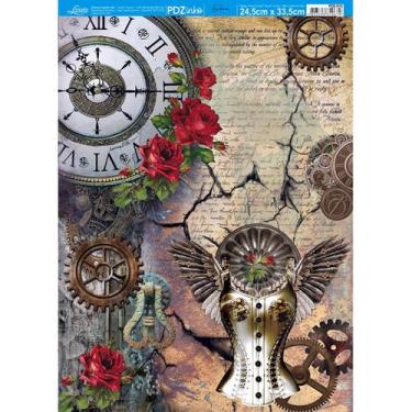 Imagem de Papel Decoupage Rélogio Estilo Steampunk Pdz-015 24,5x33cm Litoarte