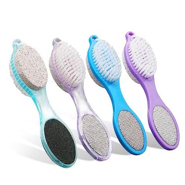 Imagem de Fangze Escova Para Pés E Pedra-Pomes - 4 Pacotes De Escova Para Pés Para Chuveiro 4 Em 1 Pedicure Esfoliante Para Cuidados Com Os Pés - Roxo E Azul