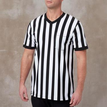 Imagem de redgino Camisa de árbitro masculina gola V feminina futebol futebol basquete oficiais jersey, fantasia de Halloween ou uniforme de garçonete G
