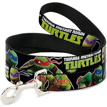 Imagem de Coleira para cães nova série logotipo Tartaruga Ninja 1 personagem pose 2 preta 1,8 m de comprimento 2,5 cm de largura