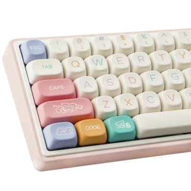 Imagem de Tsungup Lindas teclas de perfil MOA, 126 teclas personalizadas PBT 60 65 75 por cento, conjunto de teclas coloridas brancas para teclados mecânicos Cherry Gateron MX Swithes