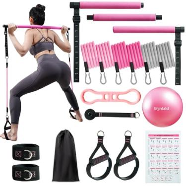 Imagem de kisnbld Kit de barra de pilates com faixas de resistência, barra de pilates multifuncional com 3 conjuntos de faixas de resistência a exercícios, equipamento portátil de pilates para mulhere