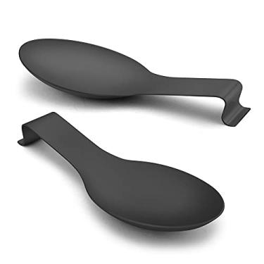 Imagem de LIANYU Conjunto de 2 Descansos de Colher Pretos de Aço Inoxidável, Suporte para Utensílios de Colher, Concha, Espátula para Bancada de Cozinha, Lavável Na Máquina de Lavar Louça