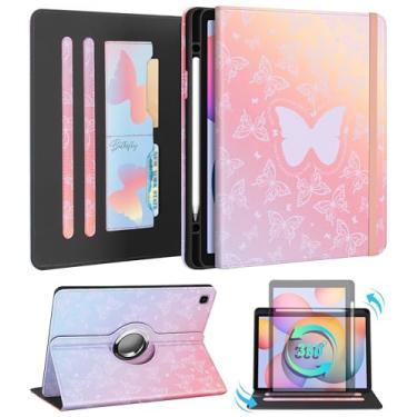Imagem de Kidcube Capa para Samsung Galaxy Tab S6 Lite 10,4 polegadas 2024/2022/2020 - Capa fólio feminina com suporte giratório e compartimento para cartão com design de borboleta kawaii feminina para Tab S6