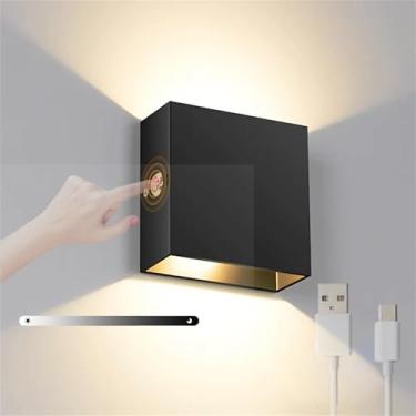 Imagem de Luminária de parede LED alimentada por bateria, arandela recarregável por USB, luzes de parede sem fio reguláveis por toque, magnéticas, modernas para ambientes internos, para sala de estar,
