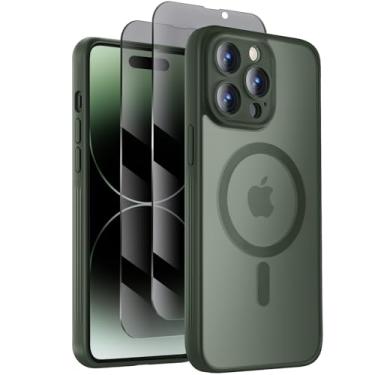 Imagem de Symcele Capa projetada para iPhone 14 Pro Max, compatível com MagSafe, com protetores de tela de privacidade X2, [proteção da câmera] [proteção contra quedas militares] capa de telefone à prova de