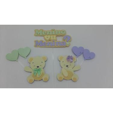 Imagem de Topo de Bolo Chá Revelação Ursinhos Coração - MIWL ART