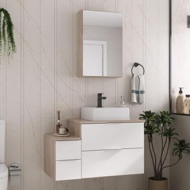 Imagem de Conjunto Gabinete Banheiro Nivus 80cm  - MOVEIS JOIA, Madeirado / Bran