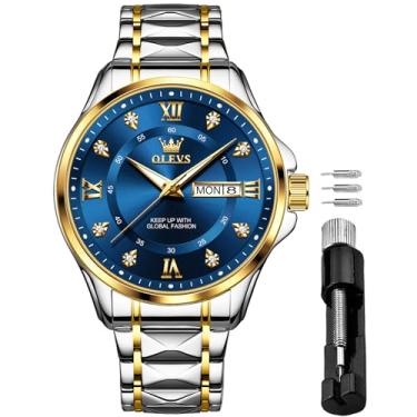 Imagem de OLEVS Relógios masculinos à prova d'água, aço inoxidável, à prova d'água, cronógrafo, relógio de pulso luxuoso, branco, luminoso, mostrador grande, analógico, quartzo masculino, 2906: azul