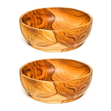 Imagem de Rainforest Bowls Conjunto de 2 tigelas grandes de madeira de teca javanesa com pés redondos de 18 cm - perfeitas para uso diário, amigável ao quente e frio, ultraduráveis - tigelas de madeira maciça