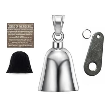 Imagem de KMA Est. 2005 Chaveiro The Ride Bell de aço inoxidável simples com gancho grátis motociclista Good Luck Motorcycle Charm Original, Prata, P