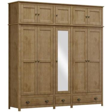Imagem de Guarda Roupa 10P 3G Espelho Madeira Maciça 220 cm 9139 Freijo Milani S