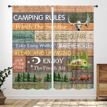 Imagem de Cortina de regras de acampamento, decoração de caravana de campervan, decoração de caravana de campervan, floresta rústica vintage, cortinas de fundo para quarto, sala de estar, cozinha, banheiro, 53