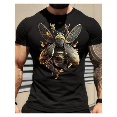 Imagem de Camiseta Masculina Abelha Dourada em Algodão Preto - Design Elegante -