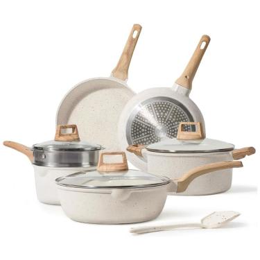 Imagem de Conjunto de Panelas e Frigideiras Antiaderentes de Granito, 10 Peças, CAROTE C01520, Creme