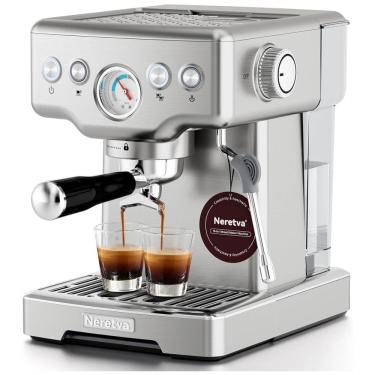 Imagem de Máquina de Café Expresso 15 Bar com Bocal de Leite e Tanque de Água Removível de 1,8L, 110V 1450W, Neretva, Prata