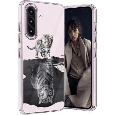 Imagem de Compatível com Samsung Galaxy A56 5G Capa protetora fina transparente gato TPU A56 5G capa traseira protetor de corpo inteiro animal capa de telefone fina para Samsung Galaxy A56 5G (tigre)