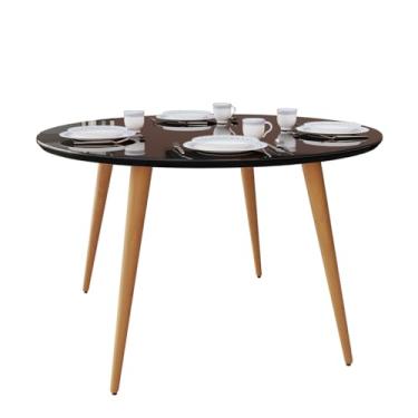 Imagem de Mesa de Jantar Redonda 90x90 Com Tampo em Mdf com Vidro Moderna para Sala de Estar e Cozinha Pés Palito (Preto)