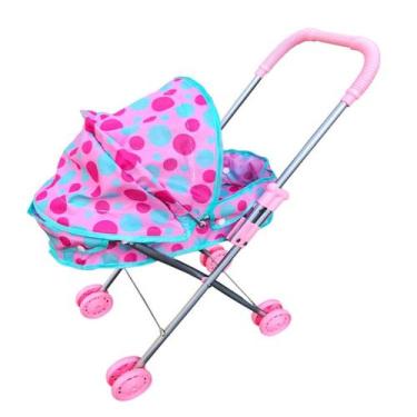 Imagem de Carrinho De Boneca Reborn DmToys Rosa Dobrável Com Cobertura - DM Toys