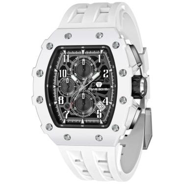 Imagem de Relógio Masculino Analógico Quartzo a Prova dÁgua 50M com Cronógrafo, TSAR BOMBA TB 8204SGLZHX, Branco