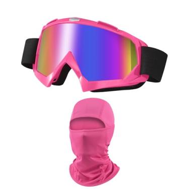 Imagem de LJDJ Óculos de motocross para motocicleta off-road para quadriciclo com proteção solar UV balaclava cobertura facial completa (rosa rosa/colorido + máscara)