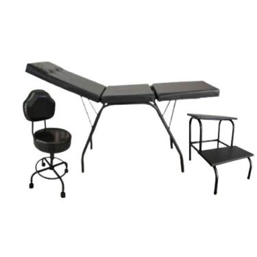 Imagem de kit maca portátil premium + escada + cadeira mocho preto - HENVIFER