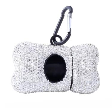 Imagem de Dispensador de sacos de coleta de cocô de cachorro com 1 rolo, 15 sacos, cor aleatória, à prova de vazamento, sacos de lixo caninos e mosquetão (branco)