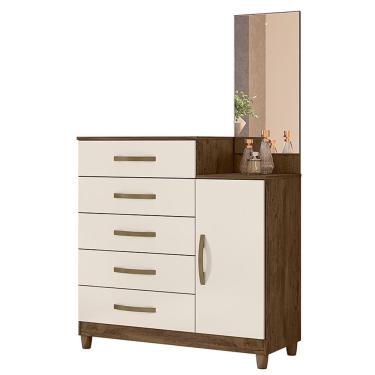 Imagem de Cômoda Sapateira Lisboa 5 Gavetas com Espelho - Moval Castanho Wood/Off White