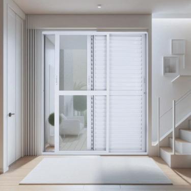 Imagem de Porta Balcão de Aluminio 210x160cm 3 Folhas Moveis Branco