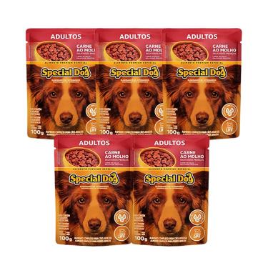 Imagem de Kit 5 Racao Special Dog Sache Caes Adultos Carne - 100g