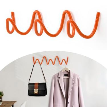 Imagem de Bumtosc Suporte de parede para cabideiro, ganchos de parede onda criativa capacidade de 20 kg, fácil instalação, ganchos multiuso para casaco, chapéu, bolsa, guarda-chuva (laranja, 29 cm x 7,5 cm