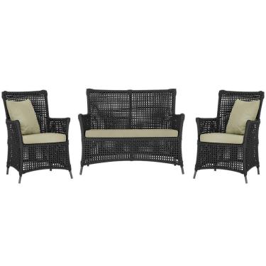 Imagem de Jogo Sofá e 2 Poltronas de Área Igapó Alumínio Pintura Preta Corda Náutica Estofado 7 Trama