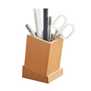Imagem de Porta-lápis de mesa de madeira, multiuso, copo de lápis, organizador de mesa, porta-canetas de escritório, super prático