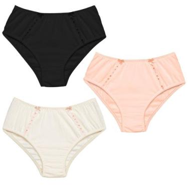 Imagem de 3 Calcinha Cintura Alta Luminate 2112 Renda Preto Pessego Marfim, GG