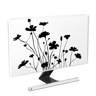 Imagem de Baocicco Capa protetora contra poeira para monitor de computador floral preto e branco 56, 61 cm, flores decorativas, minimalista, botânico, painel, capa para monitor de computador, capa compatível