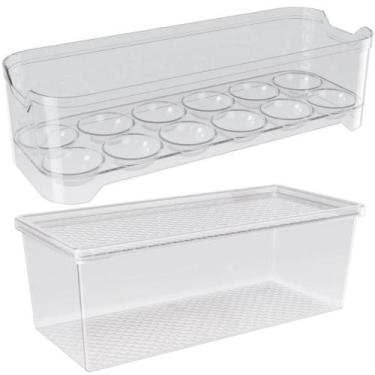 Imagem de Kit Organizador de Geladeira 4,5L e Porta Ovos 12 Unidades Transparent