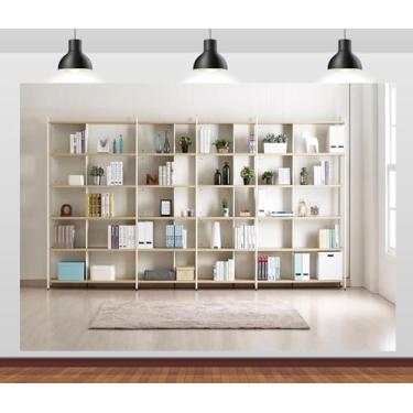 Imagem de Loccor Estante de tecido de 2,4 x 1,8 m, pano de fundo moderno para quarto, estante branca, fundo de escritório para videoconferência, zoom, reunião, decoração de escritório, decoração de estúdio