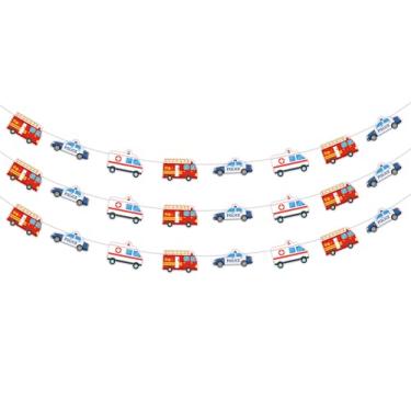 Imagem de Sursurprise Decorações de festa de veículo de emergência, 3 peças de bandeiras de veículos de emergência, equipes de suprimentos, socorrista, transporte, bombeiros, polícia, ambulância, chá de bebê