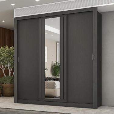 Imagem de Guarda Roupa Casal 3 Portas Doha Lux 4 Gavetas Carraro Ripado Preto Touch