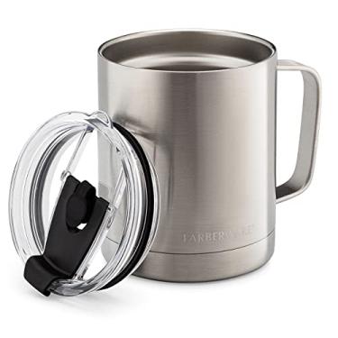 Imagem de ﻿﻿Farberware Stainless Steel Mug With Lid And Handle, 12 Hrs Cold, 6 Hrs Hot, Double Wall Insulated, Sweat Free Design, Dishwasher Safe (12oz, Stainless)
