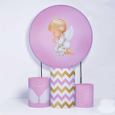 Imagem de Kit Painel de Festa Redondo de 1,50m e Trio de Cilindros Batizado - Fera Print