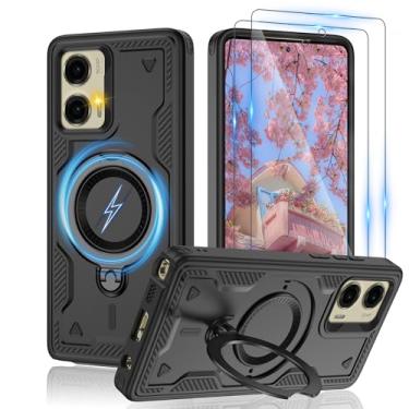 Imagem de Capa magnética para Motorola Moto G Stylus 5G 2024, compatível com MagSafe e [protetor de tela HD × 2], suporte giratório de metal, proteção antidigitais à prova de quedas de grau militar, preta